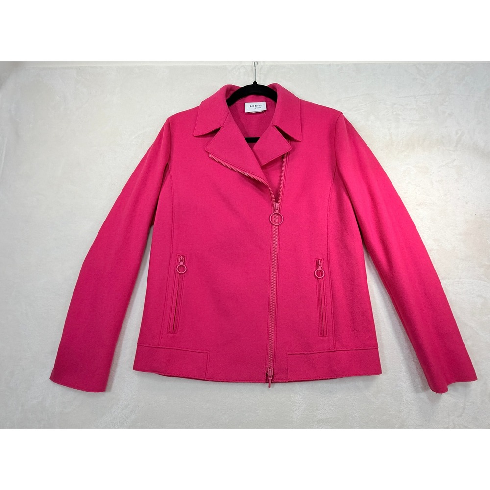 Akris Punto Pink Wool Blend Moto Jacket Women 4 Fair - Picture 1 of 16